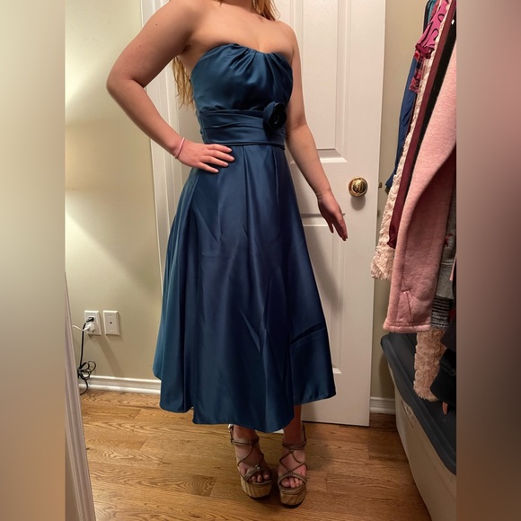 Mori Lee Teal Tea Length Cocktail Dress - Picture 2 of 9